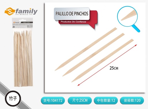 [104172] Palillo de pinchos 20 piezas 25cm - Accesorios para asados