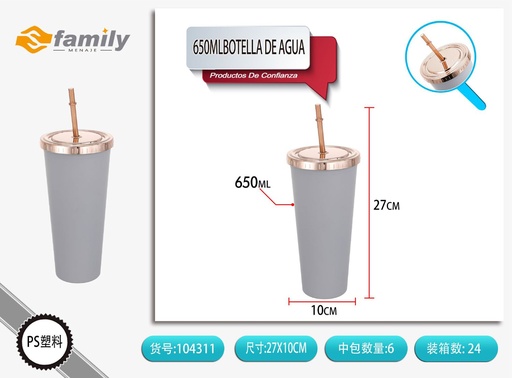 [104311] Botella de agua 650 ml - Vaso con sorbete, estilo moderno