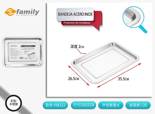 [104322] Bandeja acero inoxidable 36*27*2cm - Utensilios de cocina