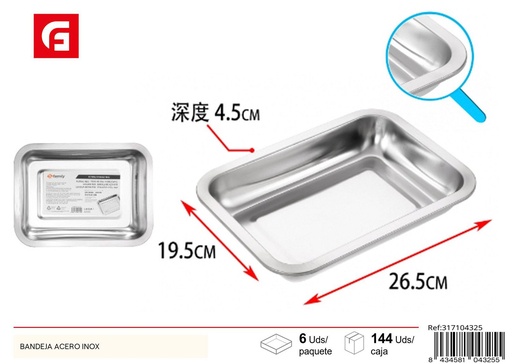 [104325] Bandeja de Acero Inox 27x20x4.8 cm - Utensilios de cocina