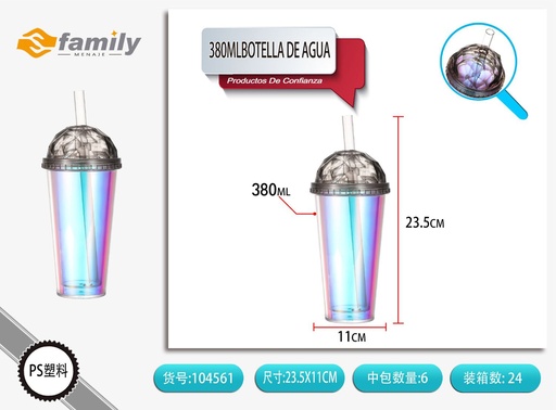 [104561] Botella de agua 380ml con tapa de diamante y pajita para bebidas