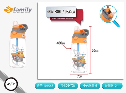 [104568] Botella de agua con tapa a prueba de fugas y pajita 480ml para actividades deportivas