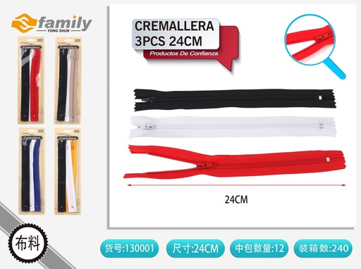 [130001] Cremallera de 24 cm 3 pcs - Mercería y accesorios