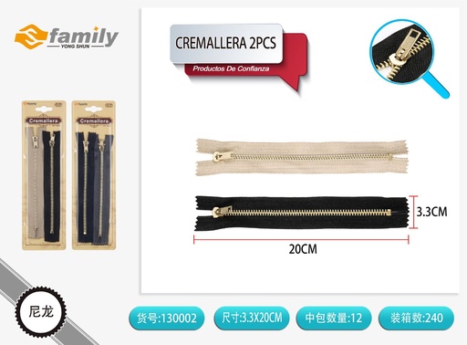 [130002] Cremallera 20cm - Juego de 2 Cremalleras de Cobre