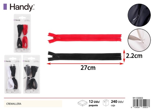 [130003]  Cremallera invisible 27 cm 3 piezas - Costura