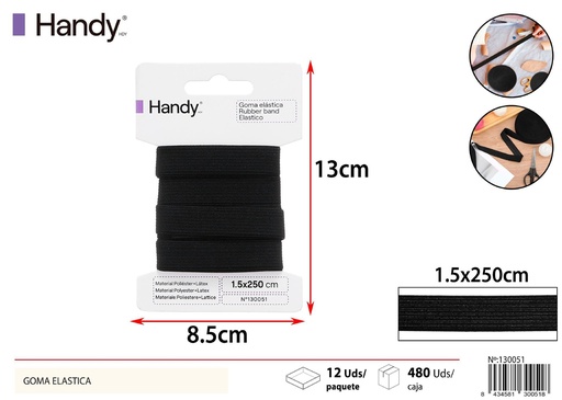 [130051] Goma elástica negra 1.5cm x 2.5m para manualidades y costura