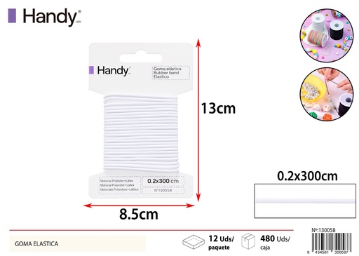 [130058] Goma elástica redonda blanca 0.2 cm*3 m - Gomas