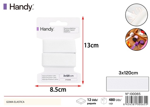 [130065] Goma elástica plana blanca 3.0 cm x 1.2 m - Accesorios de costura