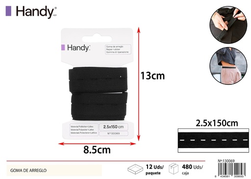 [130069] Goma de arreglo negra 2.5 cm x 1.5 m - Accesorios de costura