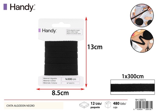 [130073] Cinta de algodón negra 1.0*3M - Material de costura y manualidades