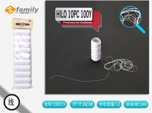 [130213] Hilo blanco 10 pcs 100 yds - Kit de costura y accesorios