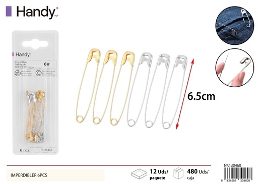[130460] Imperdibles dorados y plateados 6pcs para costura