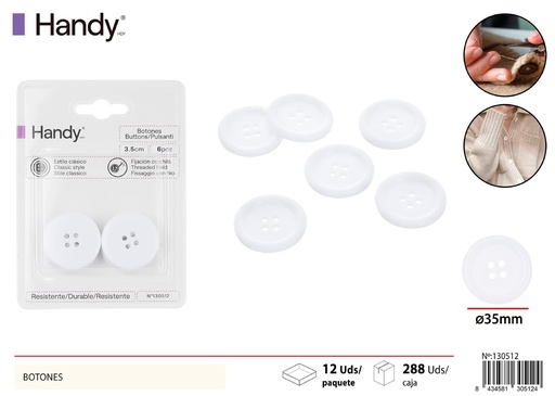 [130512] Botones blancos 3.5 cm (6 pcs) - Accesorios de costura