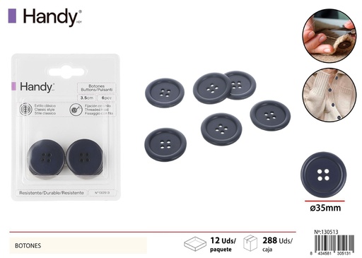 [130513] Botones coloridos 3.5 cm (6 pcs) - Accesorios de costura
