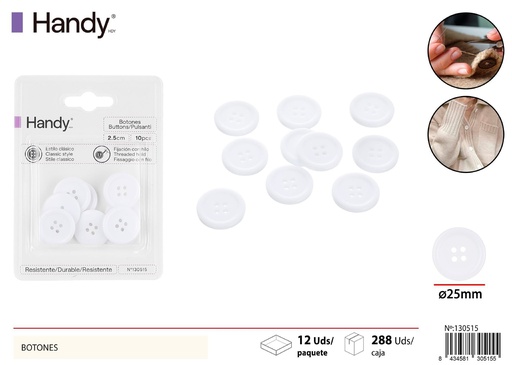 [130515] Botones blancos 2.5 cm (10 pcs) - Accesorios de costura