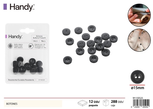 [130525] Botones de dos ojos negros 18PCS - Artículos de costura