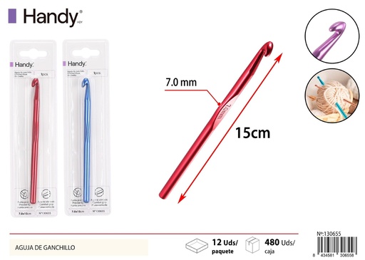 [130655] Aguja de ganchillo 7 mm colorida 15 cm - Accesorios de tejido