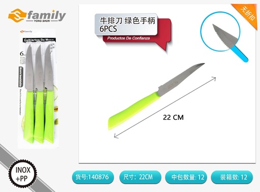 [140876] Cuchillo para carne con mango verde 6pcs