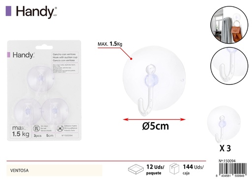 [150094] Ventosa transparente 5 cm 3 unidades - Ganchos y accesorios de baño