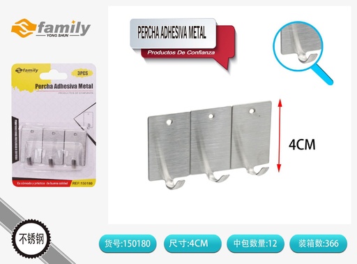 [150180] Gancho adhesivo de metal 3 pcs - Accesorios para el hogar