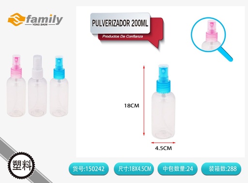 [150242] Pulverizador transparente de 200ml con spray