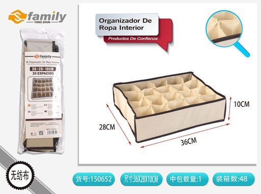 [150652] Organizador de ropa interior 20 compartimentos 36x28x10 cm - Caja de almacenamiento