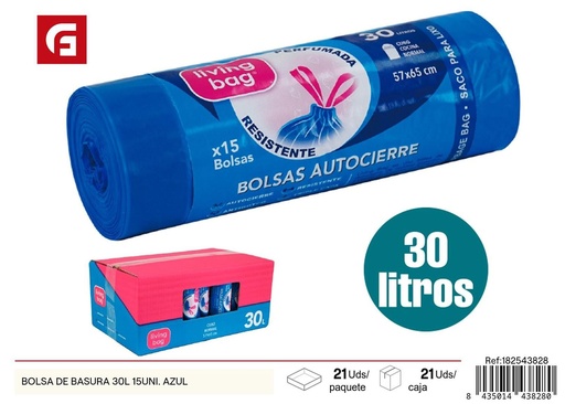 [182543828] Bolsa de basura azul 30L 15 unidades - Accesorios de limpieza
