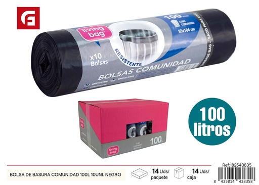[182543835] Bolsa de basura 100L 10 unidades negra para limpieza del hogar