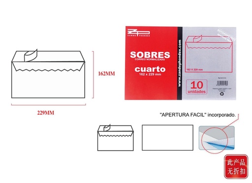 [A001850] Sobres 162x229mm cuarto 10pcs para documentos y cartas