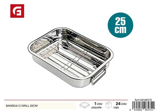 [142146575] Bandeja de acero inoxidable con grill 25cm para cocina