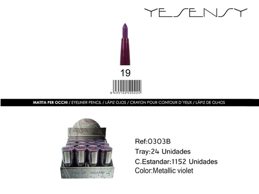 [0303B-019] Lápiz automático con sacapuntas - 24 unidades - Color violeta metálico - Maquillaje y cosméticos