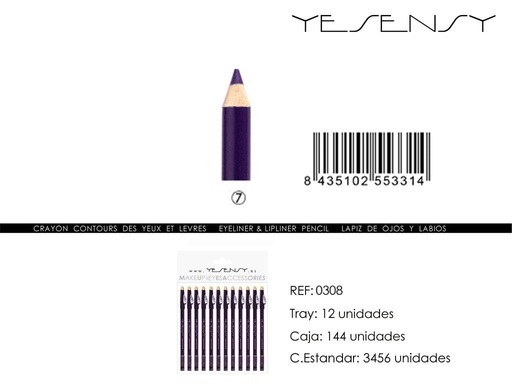 [0308-007] Lápiz de ojos 12/u Yesensy para delinear y maquillar