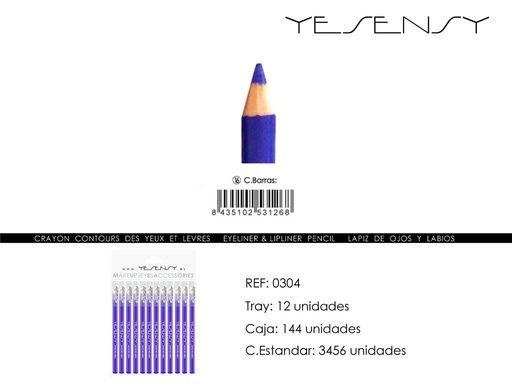 [0304-016] Lápiz de ojos/labios 12 unidades color marrón - Artículos de maquillaje