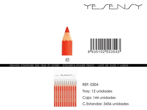 [0304-057] Lápiz de ojos/labios 12 unidades color rojo - Artículos de maquillaje
