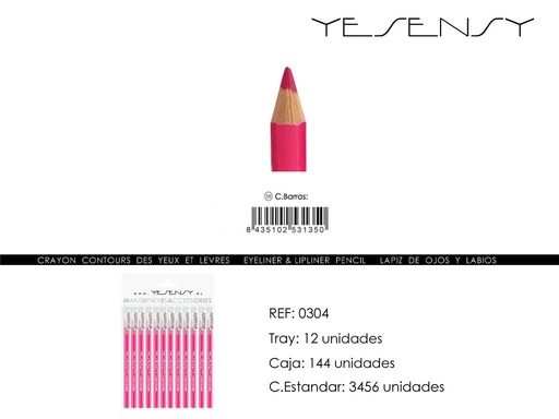 [0304-058] Lápiz de ojos/labios 12 unidades color granate - Artículos de maquillaje