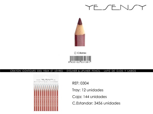 [0304-061] Lápiz de ojos/labios color granate 12pcs para maquillaje