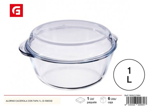 [180622984] Cacerola de vidrio con tapa 1 L - Utensilios de cocina