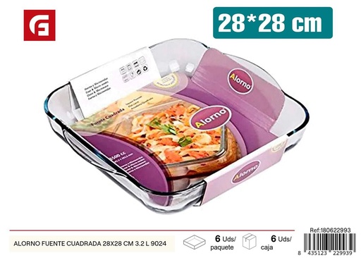 [180622993] Fuente cuadrada de vidrio horno 28x28cm 3.2L para hornear