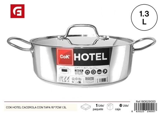 [180629000] Cacerola con tapa 16x7cm 1.3L para cocina y hotel