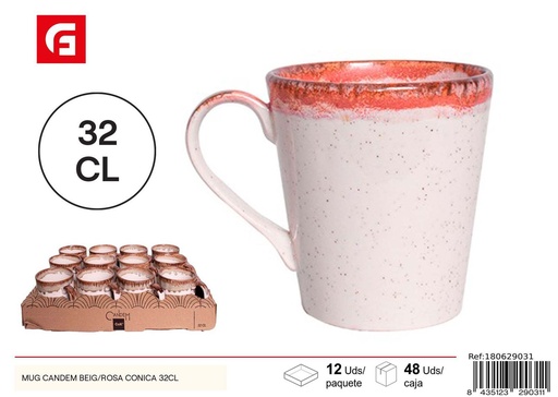 [180629031] Taza cónica de cerámica beige/rosa 32cl