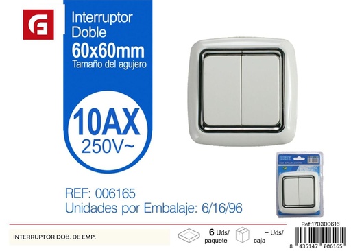 [170300616] Interruptor doble de empotrar - Accesorios eléctricos