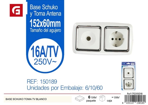 [170315018] Base Schuko con toma TV blanco para eléctricos