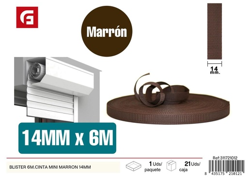 [311721012] Cinta mini marrón para persianas blister 6m 14mm para cortinas