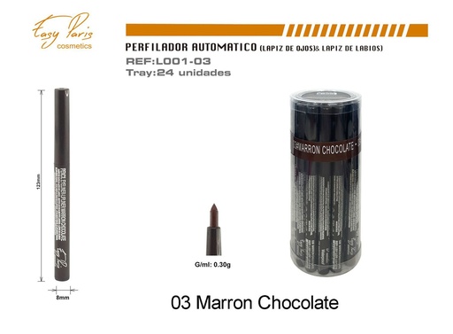 [L001-03] Perfilador automático marrón chocolate 24 pcs - Cosméticos