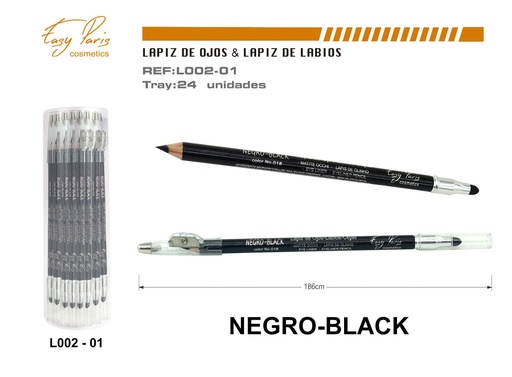 [L002-01] Lápiz de madera con difumino y sacapuntas negro 24 unidades para maquillaje
