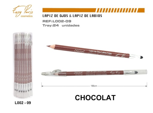 [L002-09] Lápiz con sacapuntas y difuminador chocolate 24/u para maquillaje