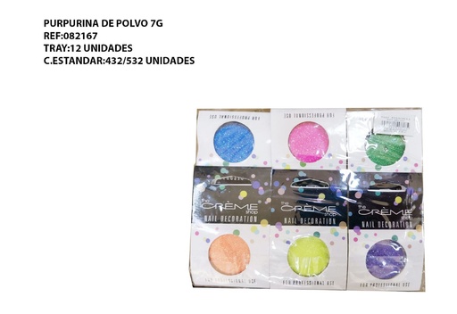 [082167] Purpurina en polvo 7g 12/u para decoración de uñas y manualidades