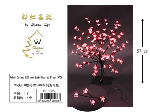 [TN02RJ] Árbol cerezo LED rojo 96L con bombillas de flash 57cm para decoración navideña