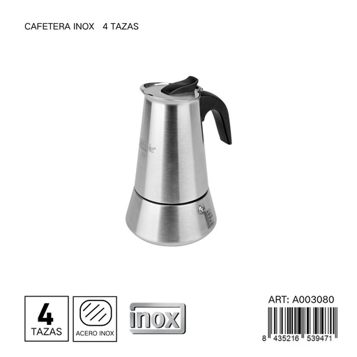 [A003080] Cafetera inox 4 tazas - Utensilios de cocina