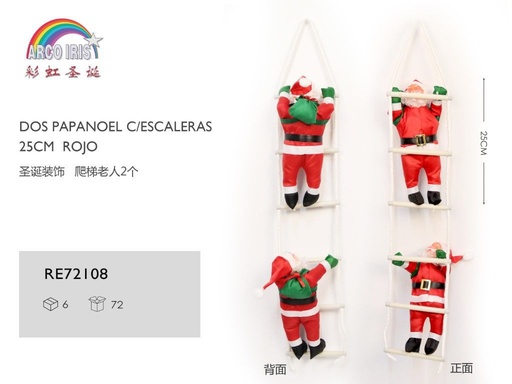 [RE72108] Dos Papá Noel con escaleras 35cm rojo para decoración navideña